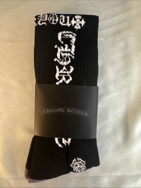 New! Chrome Hearts Black Socks with White Gothic Logo